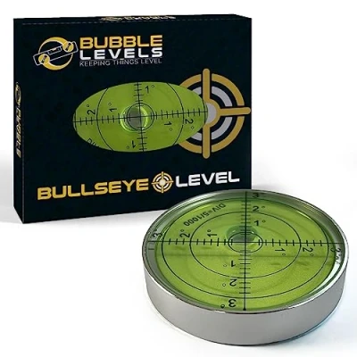 Image of Bubble Levels Large Aluminium Precision Bullseye Spirit Level 60mm Diameter, Degrees, Circular, Surface Metal Housing, Bulls Eye for Caravans (Supplied in a Gift Box)