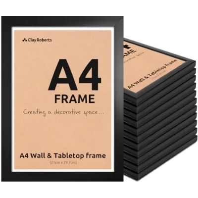 Image of A4 Frame, Photo Black A4, Pack of 12, Picture Certificate Art Print Poster 21cm x 29.7cm Frames, Frame Frames