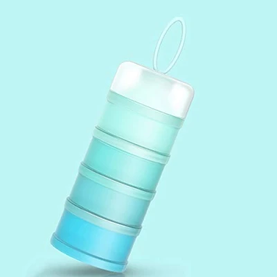 Image of Queta Portable Infant Baby Powder Milk Dispenser, Stackable Boxes, 4 Layers Cereal/Food/Fruit/Snack Container Breastfeeding 480ml (Blue)