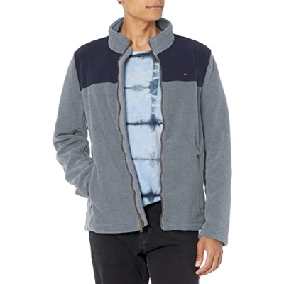 Image of Tommy Hilfiger Men&#039;s Lightweight Polar Fleece Jacket, Navy/Light Grey, S