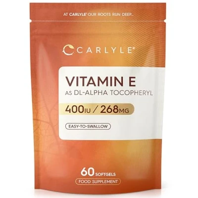 Image of Vitamin E Capsules 400iu 60 Count as DL Alpha Tocopheryl Acetate No Artificial Preservatives by Carlyle