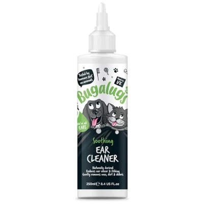 Image of BUGALUGS Ear Cleaner, Dog &amp; Cat Cleaner Solution Softens Removes Wax, Remedy For Hygiene, Non Toxic Drops, Alcohol Free Stop Head Shaking with Easy Applicator (250ml)