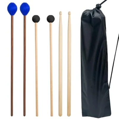 Image of VixxNoxx 3 Pairs Maple Drum Mallets 5A Sticks Marimba Rubber Xylophone Beaters Wooden Percussion with Stick Bag