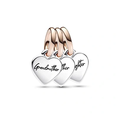 Image of Pandora Moments Triple hearts sterling silver and 14k rose gold plated splitable dangle