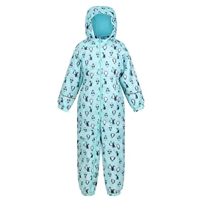 Image of Regatta Kids Little Adventurers Printed Splat II Waterproof Suit,Cool Aqua Penguin,5 Years