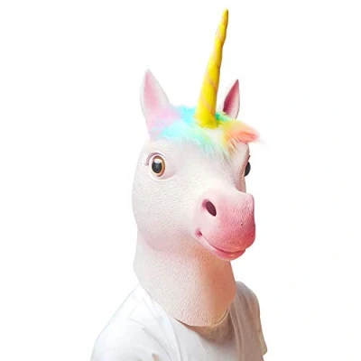 Image of PartyHop Unicorn Mask Animal Latex Full Head Realistic Masks For Halloween Carnival Costume Party