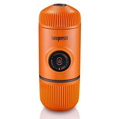 Image of WACACO Nanopresso Portable Espresso Maker, Upgrade Version of Minipresso, 18 Bar Pressure, Orange Patrol Edition, Small Travel Coffee Manually Operated, Compatible with Ground