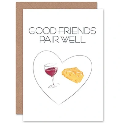 Image of Wee Blue Coo CARD GREETING FRIENDSHIP GOOD PAIR CHEESE WINE GIFT