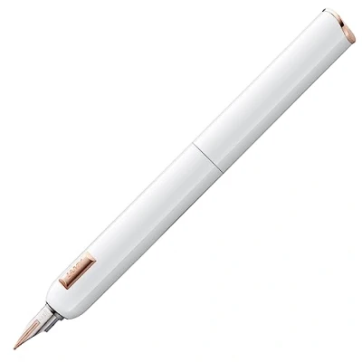 Image of Lamy dialog cc Fountain Pen 081 in White Lacquer Finish with Twist Mechanism 14 Carat Bi Colour Rose Gold Nib EF Includes 5 Packs of T 10 Cartridge Blue Converter Z 27 and Leather Case