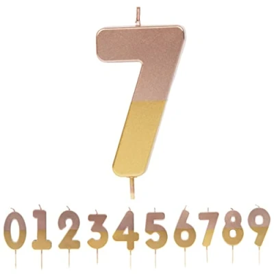 Image of Talking Tables Rose Gold Number 7 Candle Premium Quality Pink Birthday Cake Topper Decoration for Kids, Adults, 7th, 70th Party, Anniversary, Milestone, ROSEGOLD7, Bday GD RO