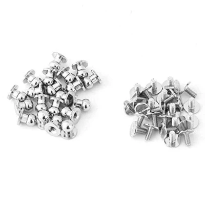 Image of Walfront 20Pcs Round Head Solid Nail Rivet Button Silver Buttons Stud Screw Screwback Cap Rivets Belt Strap Bag Screws DIY Leather Accessories
