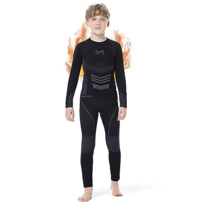Image of MeetHoo Thermal Underwear Kids, Boy&#039;s Long Sleeve Base Layer Compression Warm Set Bottom&amp;Tops Fleece Lined for Kids (8 16 Years)