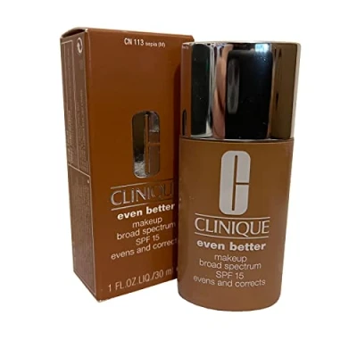Image of CLINIQUE EVEN BETTER FOUNDATION 1.0 OZ CN 113 SEPIA (M) CLINIQUE/EVEN MAKEUP (30 ML) EVENS AND CORRECTS. SPF 15 COOL NEUTRAL UNDERTONE