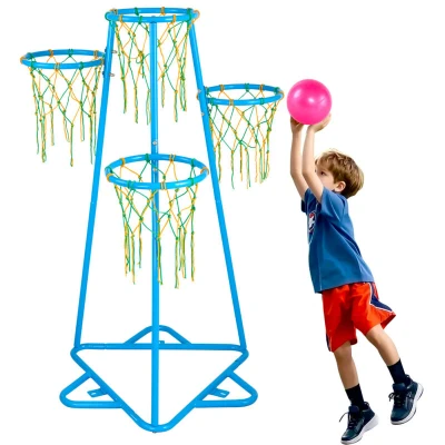 Image of VEVOR Kids Basketball Hoop, 4 Hoop Child Hoops, Portable Stand with Adjustable Heights and 3 Balls, Indoor Outdoor Toy Set for Children of All Ages, Boys &amp; Girls