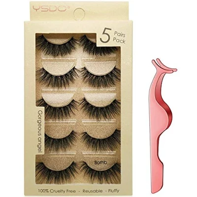 Image of False Eyelashes, 5 Pairs Reusable 3D Faux Mink Lashes, Thick Fake Eyelashes for Makeup Extension, Handmade with Eyelash Tweezers.