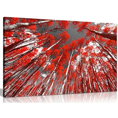 Image of Red Trees On Black and White Background Canvas Wall Art Picture Print (30x20in)