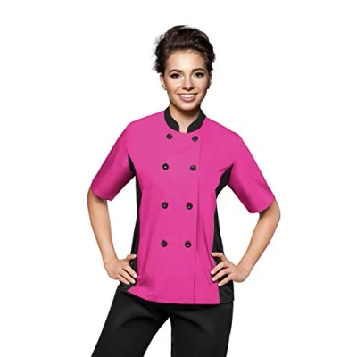 Image of Short Sleeves Only Women&#039;s Ladies Side Mesh Chef&#039;s Coat Jacket by Uniformates (Pink/Black, XXL (for Bust 42 43))