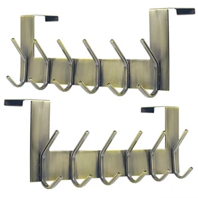 Image of Dseap Over The Door Hook Hanger 6 Hooks Coat Rack for Hanging Clothes Hat Towel, Bronze, 2 Packs
