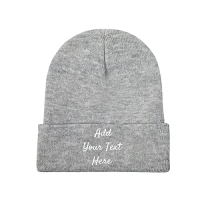 Image of Custom Winter Hat Beanie for Men &amp; Women Slouch Gray Add Your Text Here Unisex Skull Cap