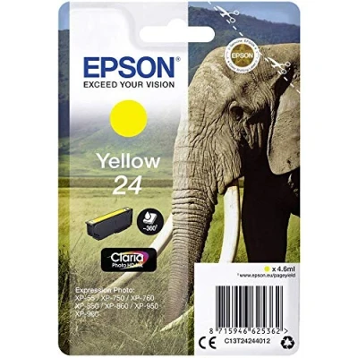 Image of Epson 24 Yellow Elephant Genuine, Claria Photo HD Ink Cartridge
