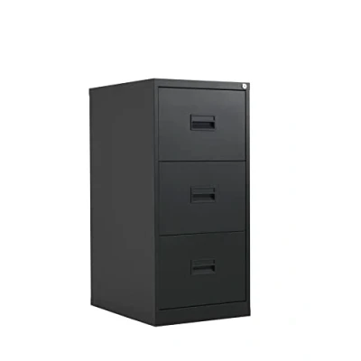 Image of Office Hippo Heavy Duty Steel Filing Cabinet, 3 Drawer Fully Welded Construction with 40kg Tolerance, Lockable Storage, 7 Year Guarantee Black