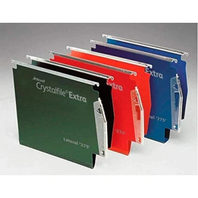 Image of Rexel 275 Lateral Hanging Files with Tabs and Inserts, 15 mm V base, Polypropylene, Green, Crystalfile Extra, Pack of 25, 70637