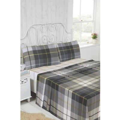 Image of Rapport home Brushed Cotton Flannelette Sheet Set Lomond King Size in Blue, Includes Flat and Fitted 2 Pillowcases Soft, Warm, Breathable Bedding for Winter Comfort
