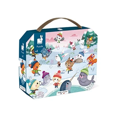 Image of Janod Child Puzzle Snowball Fight 36 Pieces Educational Game Fine Motor Skills and Concentration Case with Handle Made In France Fsc Certified Green Inks from 4 Years Old, J02647