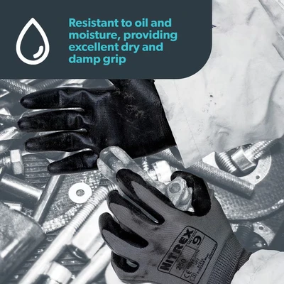 Image of Nitrex 250 Work Gloves General Handling Safety Gloves, Abrasion Resistant Nitrile Palm Coating, Polyester Liner, Enhanced Grip, Mechanical and Industrial Protection 10 Pairs Size 7