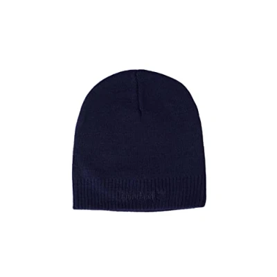 Image of Timberland Mens Womens Unisex Plain Knit with Tonal Logo Embriodery Beanie Hat in Navy Blue One Size