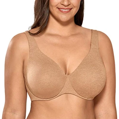 Image of Delimira Women&#039;s Minimiser Bra Plus Size Non Padded Underwired Seamless Comfort Bras Chanterelle 42C