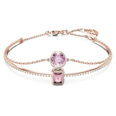 Image of Swarovski Stilla Double Bangle Bracelet, Pink Crystals in Mixed Cuts, Rose Gold Tone Plated Band, From the Collection