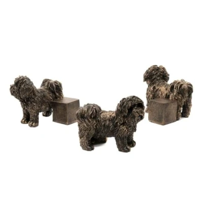 Image of Potty Feet Decorative Shih Tzu Themed Plant Pot Bronze Color Set of 3