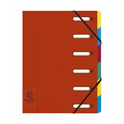 Image of Exacompta Ref 55065E Harmonika Multipart File 24.5 x 32cm in Size, Suitable for A4 Documents, 6 Multi Coloured Tabbed Sections, Premium Pressboard Cover Red
