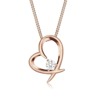Image of Elli Women 925 Sterling Silver Heart Zirconia Rose gold Plated Necklace of Length 45cm 0103432917_45