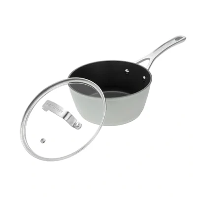 Image of Laura Ashley 20 cm Large Saucepan with Lid PFOA Free Forged Aluminium Non Stick Cooking Pan 2.6L Dishwasher &amp; Oven Safe 10 Years Guarantee Multi Hob, Induction Compatible Sage Leaf