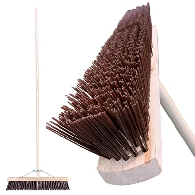 Image of 24 Wide Outdoor Broom Heavy Duty, Stiff with PVC Bristles and 120cm Long Handle, Large Garden for Industrial Use, Wooden Hard Yard, Garden, Warehouse
