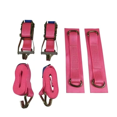 Image of Car Transporter Wheel Strap Set 50MM (4M 6M of 2 or 4 Trailer Recovery Soft Link Belt Pink) (4, Metre)