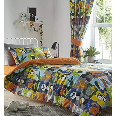 Image of Portfolio Animal Jigsaw Single Duvet Cover Children&#039;s Bedding Set Reversible, Cotton, Orange