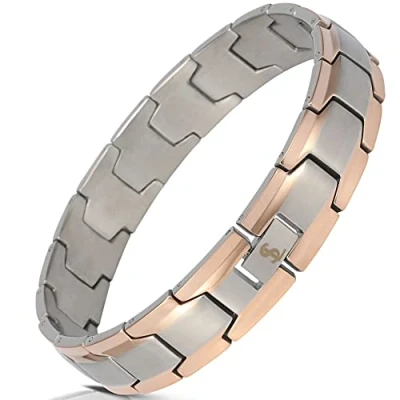 Image of Smarter LifeStyle Elegant Surgical Grade Steel Men&#039;s Wide Link Stylish Bracelets for Men, Adjustable 4 Colors to Choose from Mens Jewellery, Metal (Silver Rose Gold Bracelet)