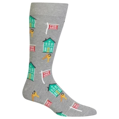 Image of Hot Sox Men&#039;s Novelty Occupation Casual Crew Socks, Realtor (Grey Heather), 4.5 12 UK