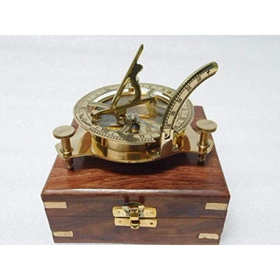 Image of nautical 3&quot; Brass compass sundial maritime vintage antique