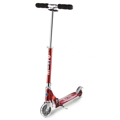 Image of Micro Scooters Sprite LED Children&#039;s Scooter Handlebar Adjustable Light Up Wheels Foldable 5 12yrs Boys &amp; Girls Red Stripe