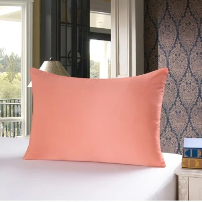 Image of townssilk Both Side 100% 19mm Pure Mulberry Silk Pillowcase for Hair and Skin Health, 50x60cm size Pillow Case Cushion Cover with Hidden Zipper 600 Thread Count Coral