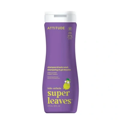 Image of ATTITUDE Shampoo and Body Wash for Kids, EWG Verified Hair Cleanser, Dermatologically Tested Soap, Plant Mineral Based Bath Products, Vegan, Vanilla Pear, 473 mL