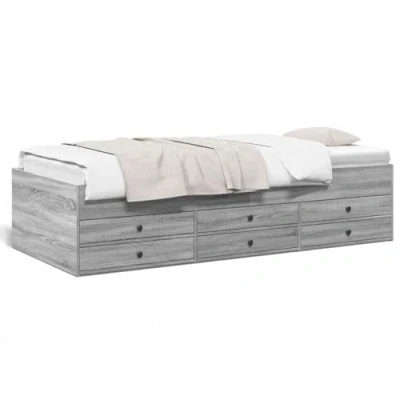 Image of vidaXL Engineered Wood Daybed Grey Sonoma, Sofa/Double Bed with 6 Drawer Storage, 90x200 cm, Versatile Furnishing for Bedroom or Living Room