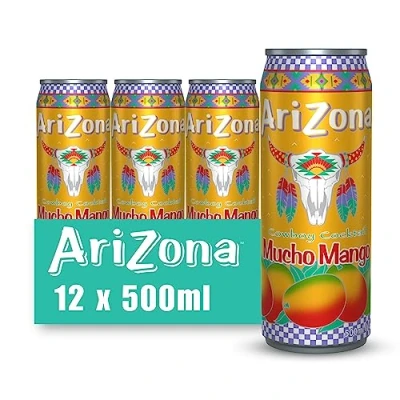 Image of Arizona Mucho Mango Fruit Juice, Pack of 12 x 500ml Cans, Delicious Fruity Drink, No Artificial Flavours, Preservatives