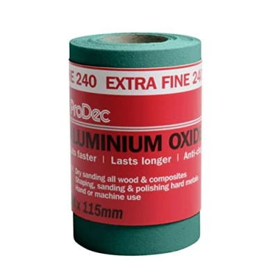 Image of ProDec 5m Roll 240 Grit Extra Fine Grade Green Aluminium Oxide Abrasive Sanding Paper for Wood, Paint, Plaster, Filler, Metal and More, 115mm Wide Sandpaper Compatible with Machine Sanders