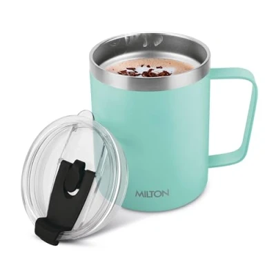 Image of MILTON 14 Oz Travel Mugs for Hot Drinks with Straw, Vacuum Insulated Coffee Cup Flask Lid, Double Walled, Stainless Steel, Keeps or Cold 10 Hours, Dishwasher Safe, Clifton 400