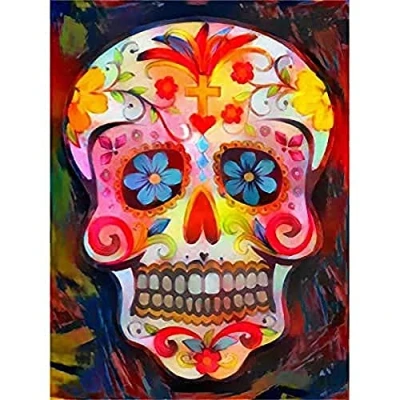 Image of Day of the Dead Skull oil paint Wall Art Print